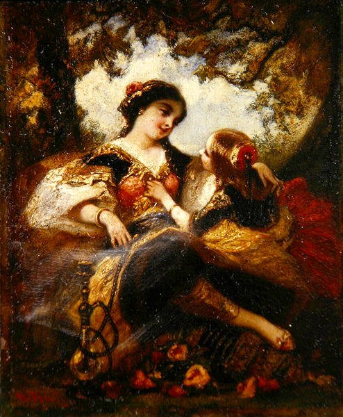 Turecká matka a dítě, cca 1844-60 (olej na skládací desce) od Narcisse Virgile Diaz de la Peña