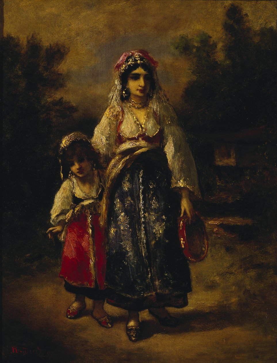 Žena a dívka od Narcisse Virgile Diaz de la Peña