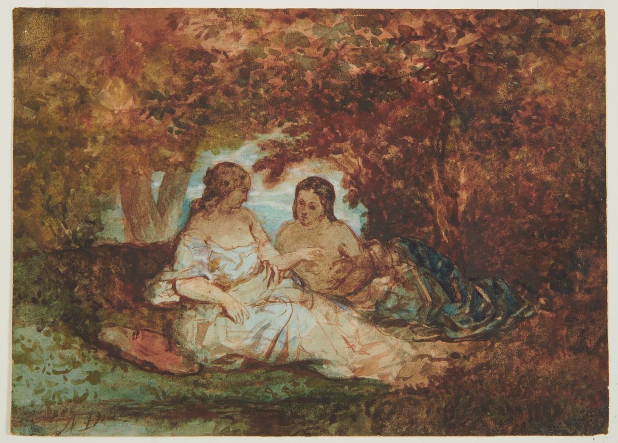 Lesní scéna, cca 1830-50 (pero, tuš, akvarel a olej na papíře) od Narcisse Virgile Diaz de la Peña