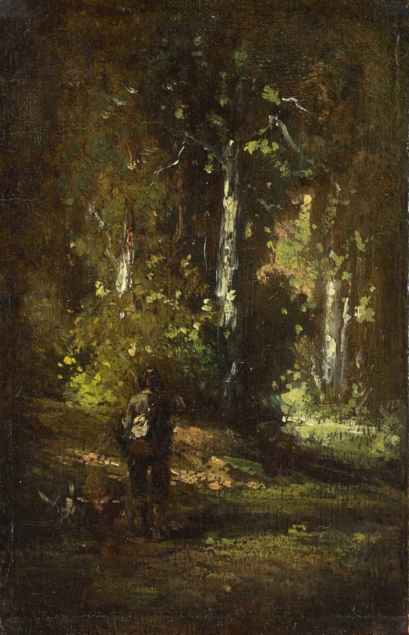Pohled do nitra lesa s myslivcem od Narcisse Virgilio Diaz de la Peña, Alexandre Gabriel Decamps