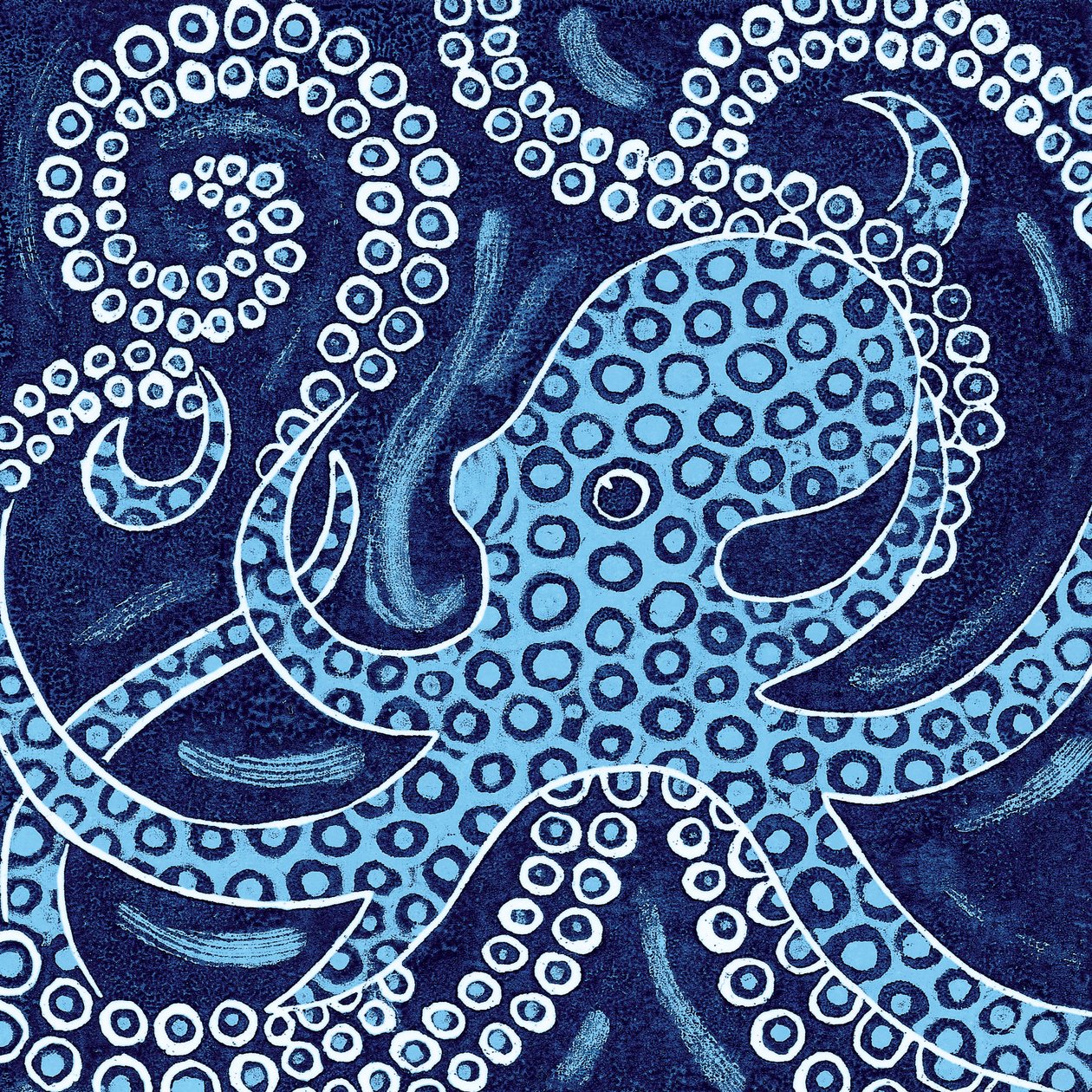 Modrá kroužková chobotnice, 2010 (barevný dřevoryt) od Nat Morley