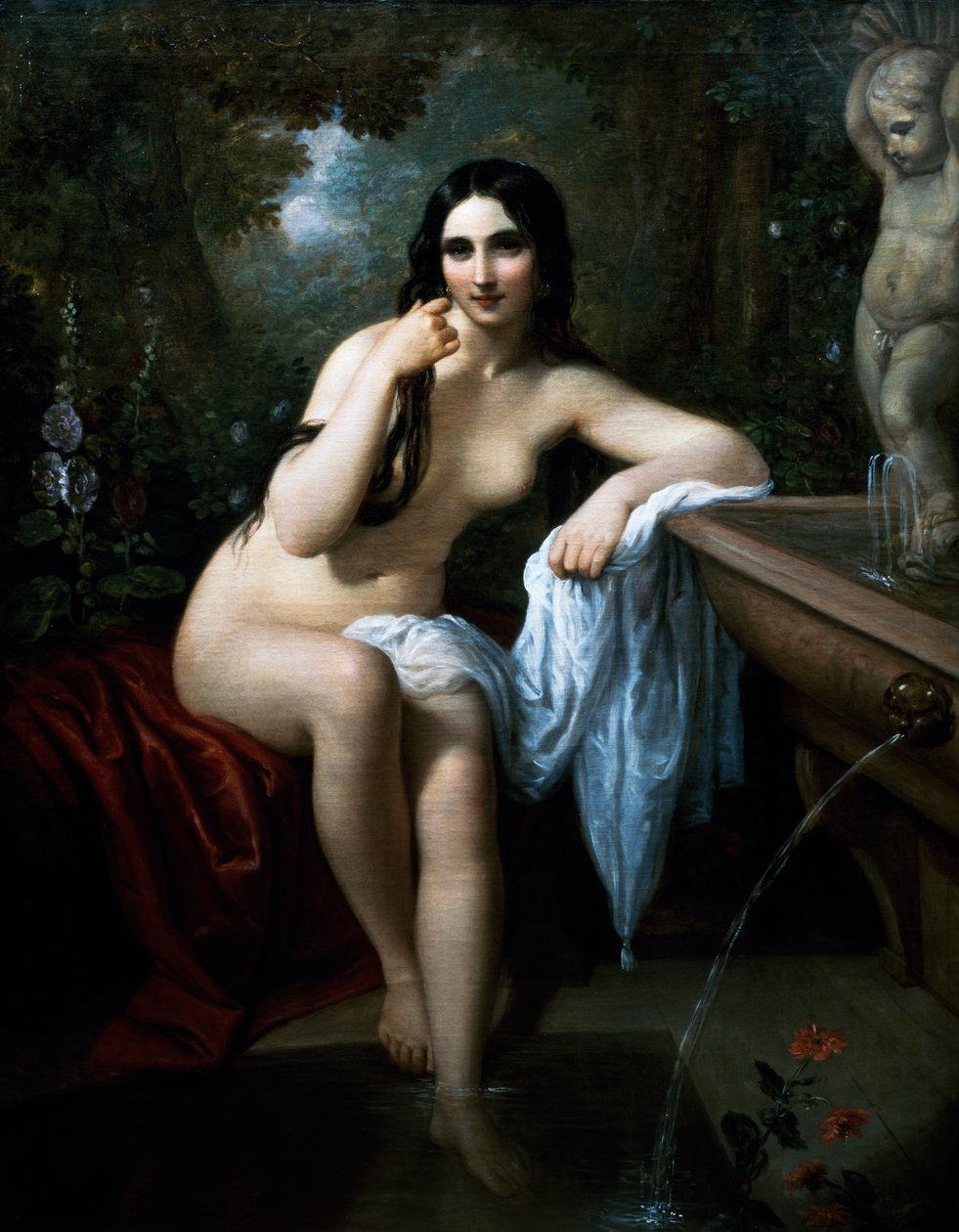 Nymfa ve vaně, obraz Natale Schiavoni (1777-1858), olej na plátně, cm 153,5x120, Itálie od Natale Schiavoni
