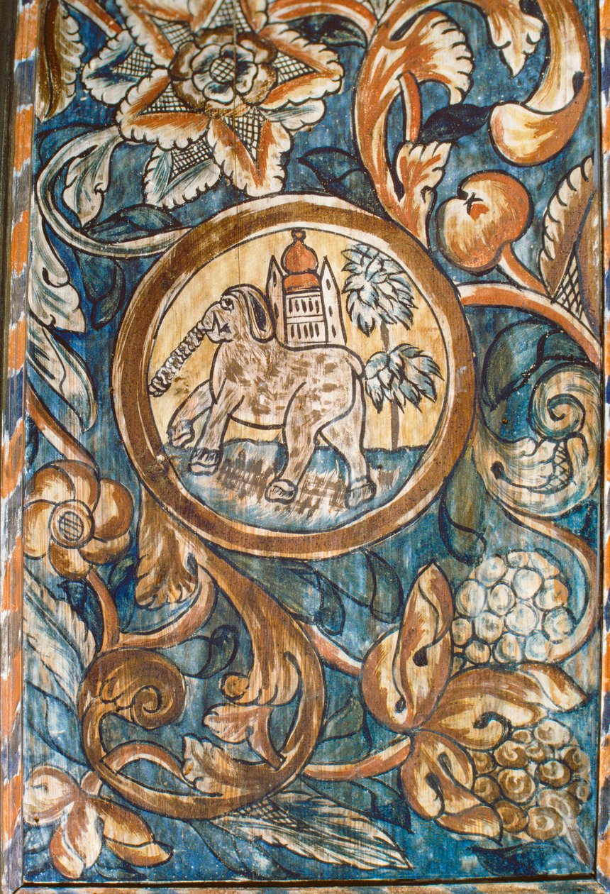Obraz slona nesoucího chrám ve venkovské synagoze z 18. století... od Nathan Benn