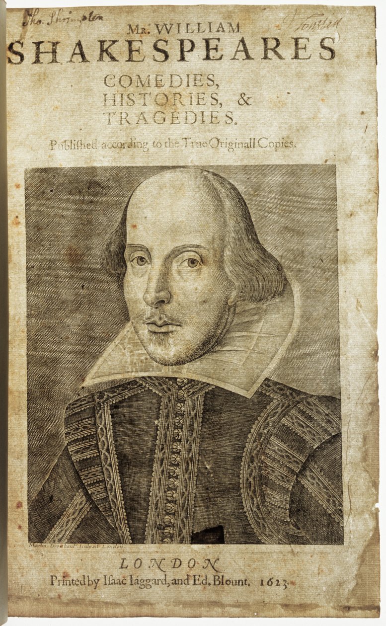 Portrét Williama Shakespeara na frontispisu knihy Comedies, histories,  tragedies i... od Nathan Benn