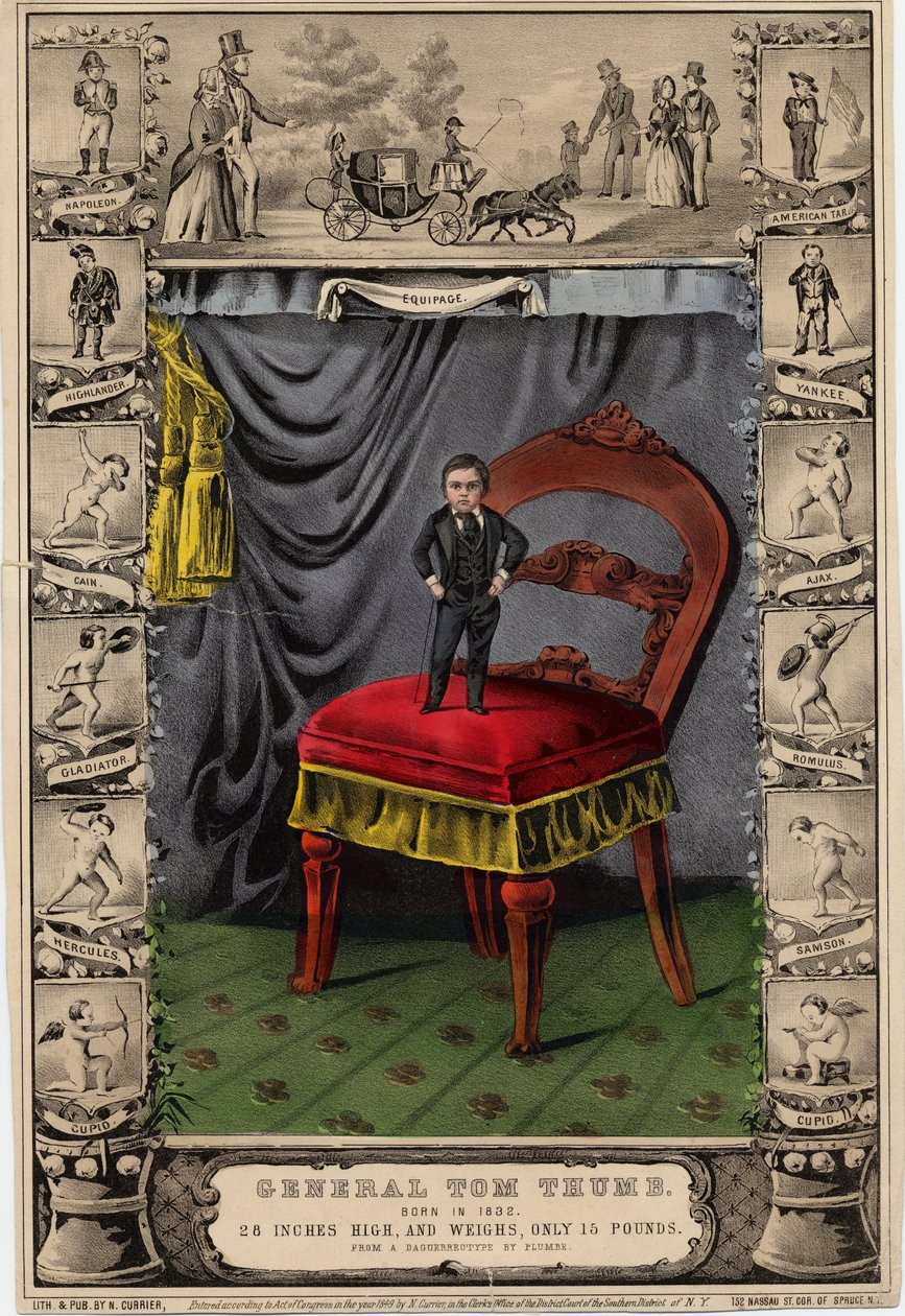 Generál Tom Thumb, publikoval N. Currier, New York, z daguerrotypie Plumbera, 1849 od Nathaniel Currier