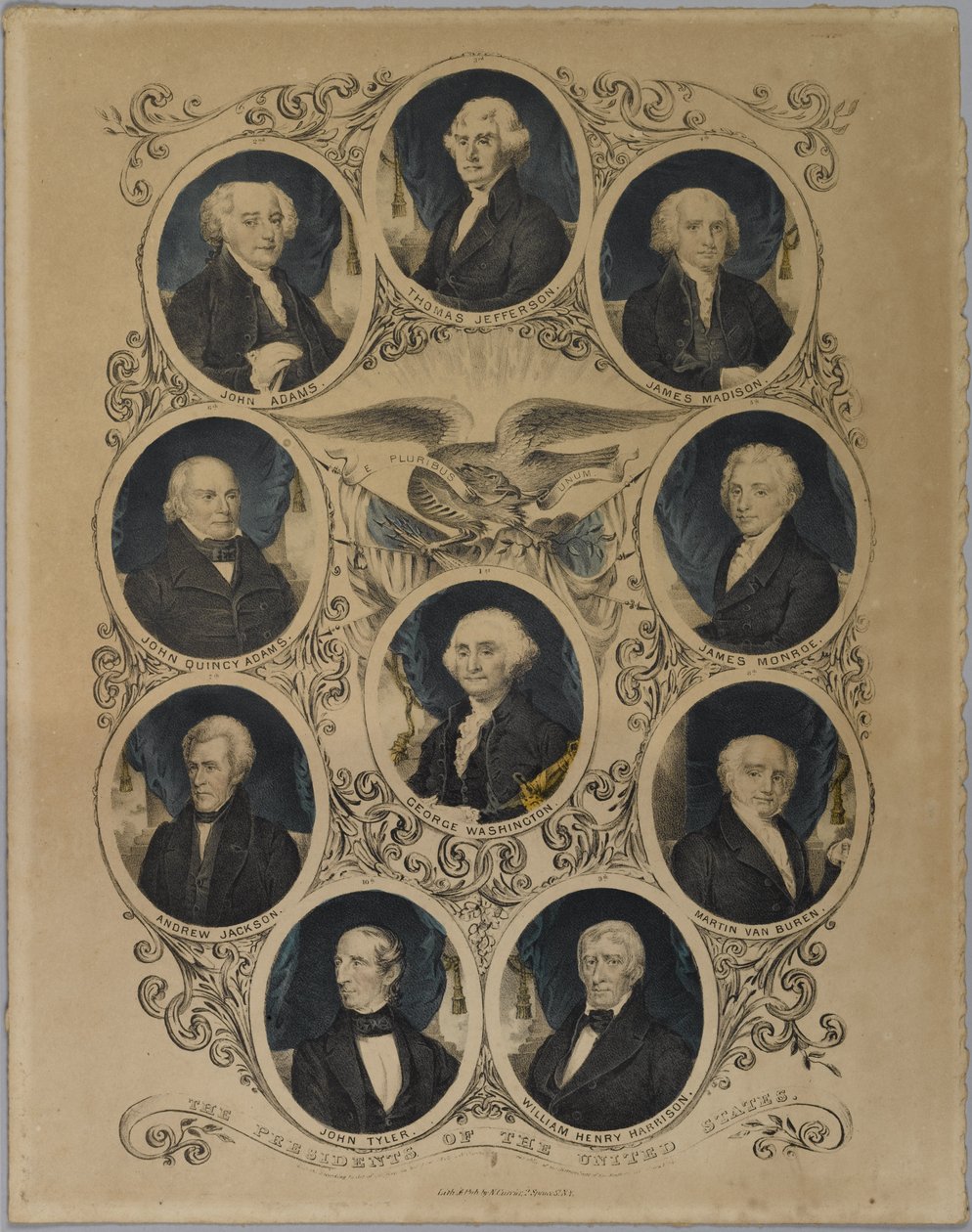 Prezidenti Spojených států, 1844 (ručně kolorované lito) od Nathaniel Currier