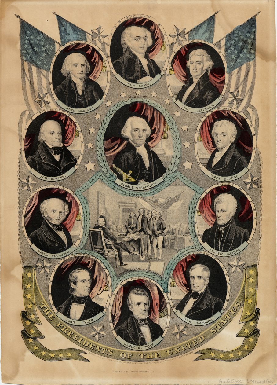 Prezidenti Spojených států, publikoval N. Currier, New York, c.1844 od Nathaniel Currier