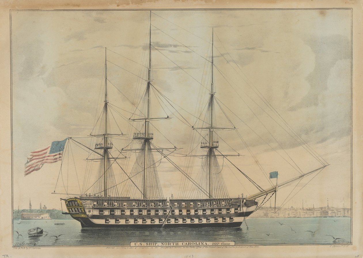 U. S. Ship North Carolina, 102 Guns, 1843 od Nathaniel Currier