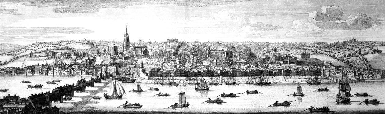 Jihovýchodní vyhlídka Newcastle Upon Tyne, 1745 od Nathaniel and Samuel Buck