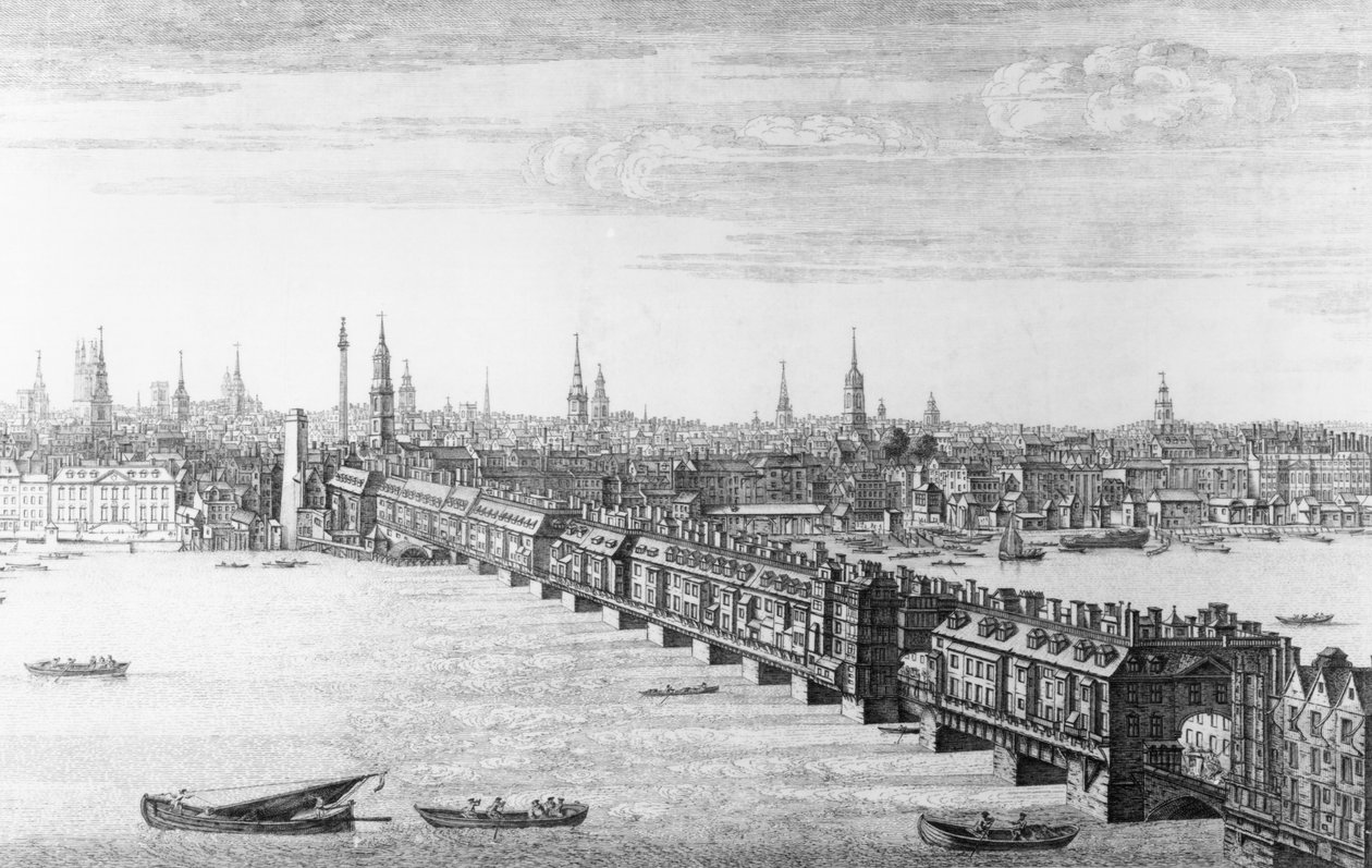 Západní fronta London Bridge, 1749 od Nathaniel and Samuel Buck