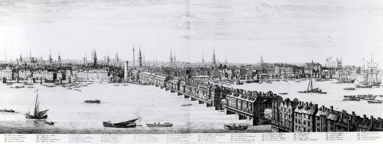 Západní fronta London Bridge, 1749 od Nathaniel and Samuel Buck