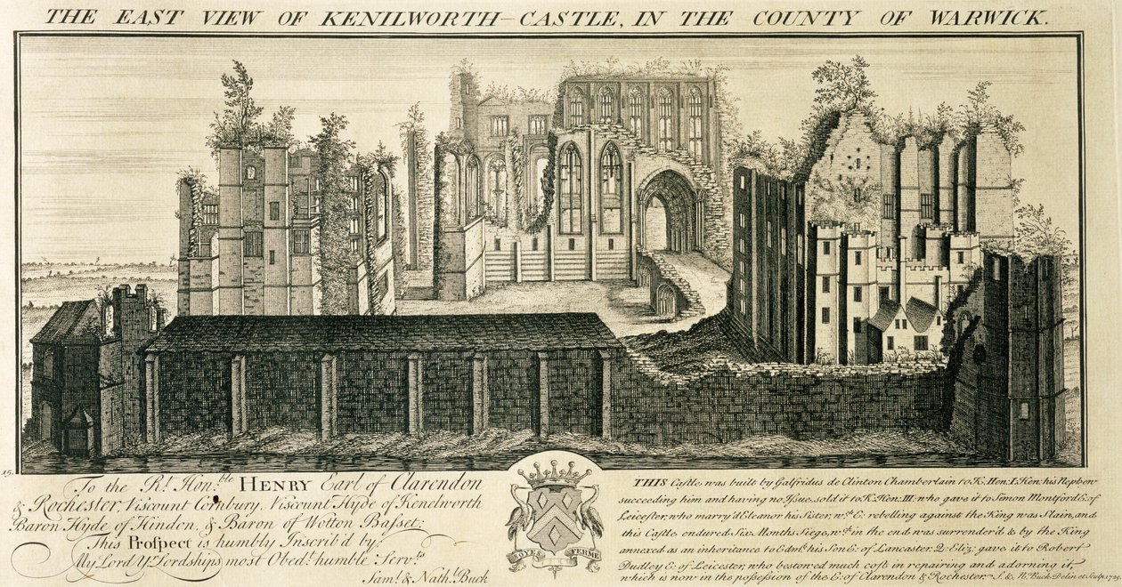 „Východní pohled na hrad Kenilworth v hrabství Warwick“, 1729 od Nathaniel Buck