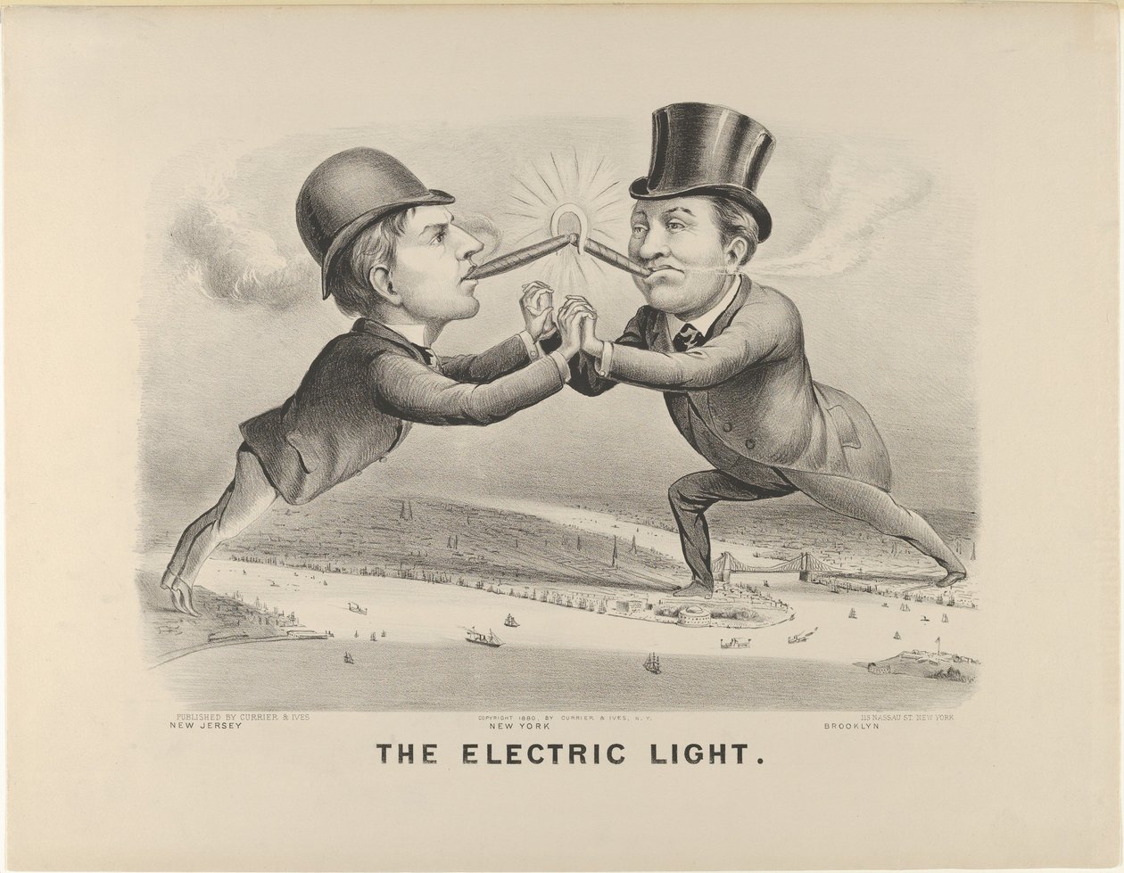 The Electric Light, 1880., 1880. Tvůrci: Nathaniel Currier, James Merritt Ives, Currier a Ives. od Currier and Ives
