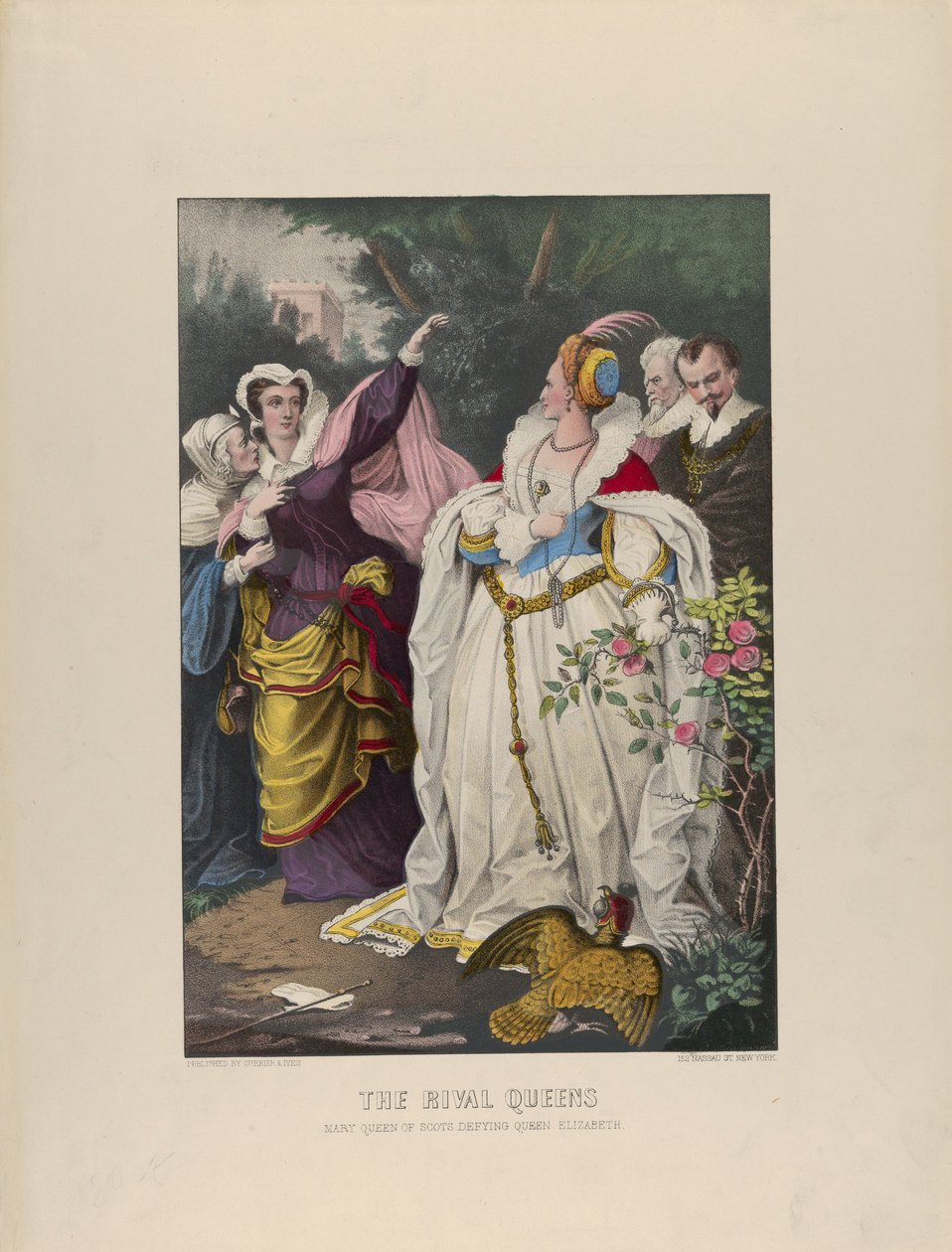 The Rival Queens - Mary Queen of Scots Defying Queen Elizabeth, 1857-72., 1857-72. Tvůrci: Nathaniel Currier, James Merritt Ives, Currier a Ives. od Currier and Ives