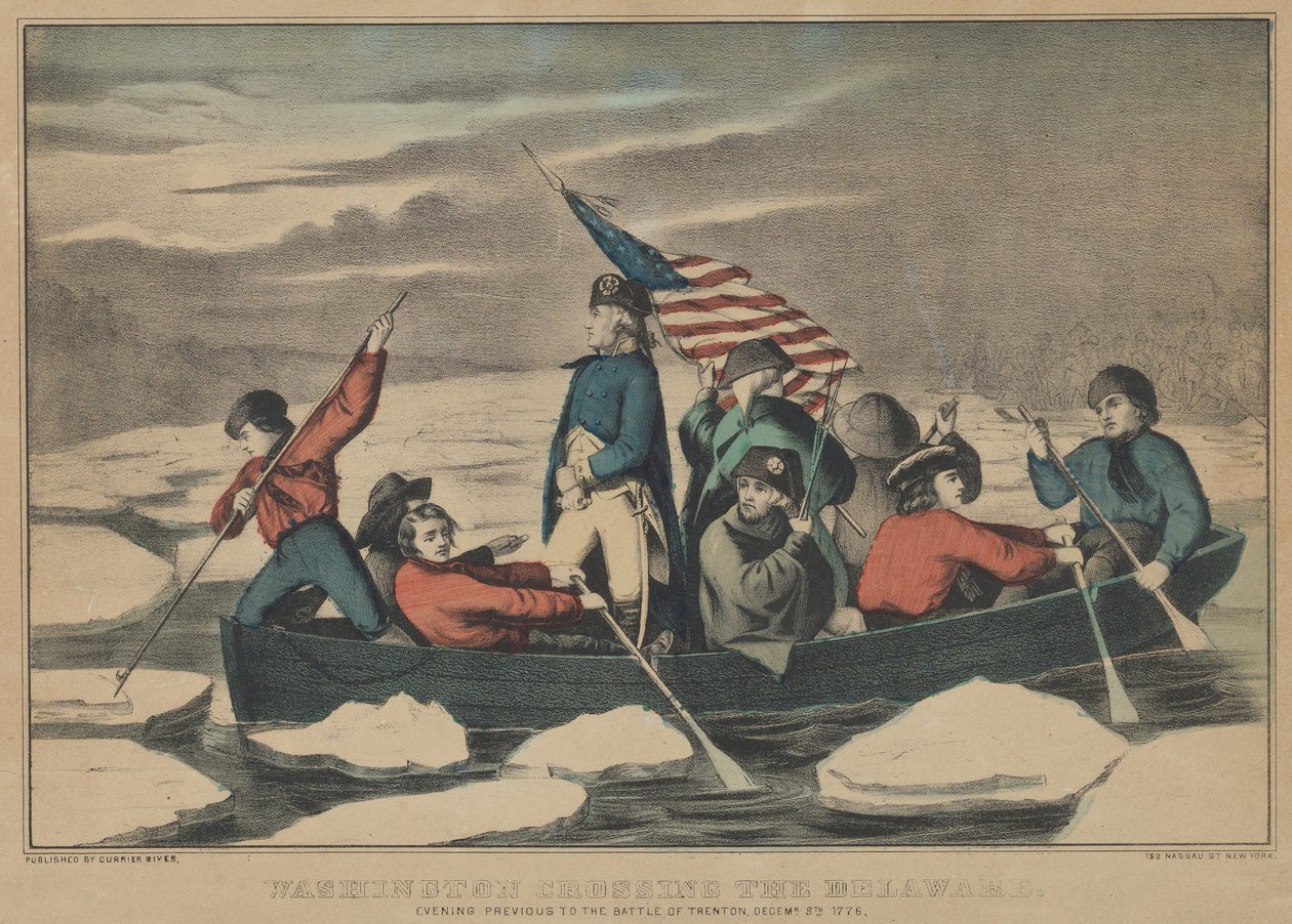 Washington Crossing the Delaware - Večer předcházející bitvě o Trenton, prosinec ..., 1857-71. Tvůrci: Nathaniel Currier, James Merritt Ives, Currier a Ives. od Currier and Ives