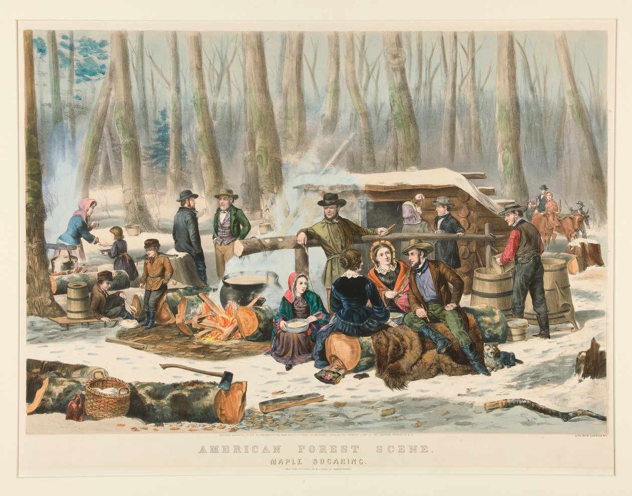 Americká lesní scéna, Maple Sugaring od Nathaniel Currier