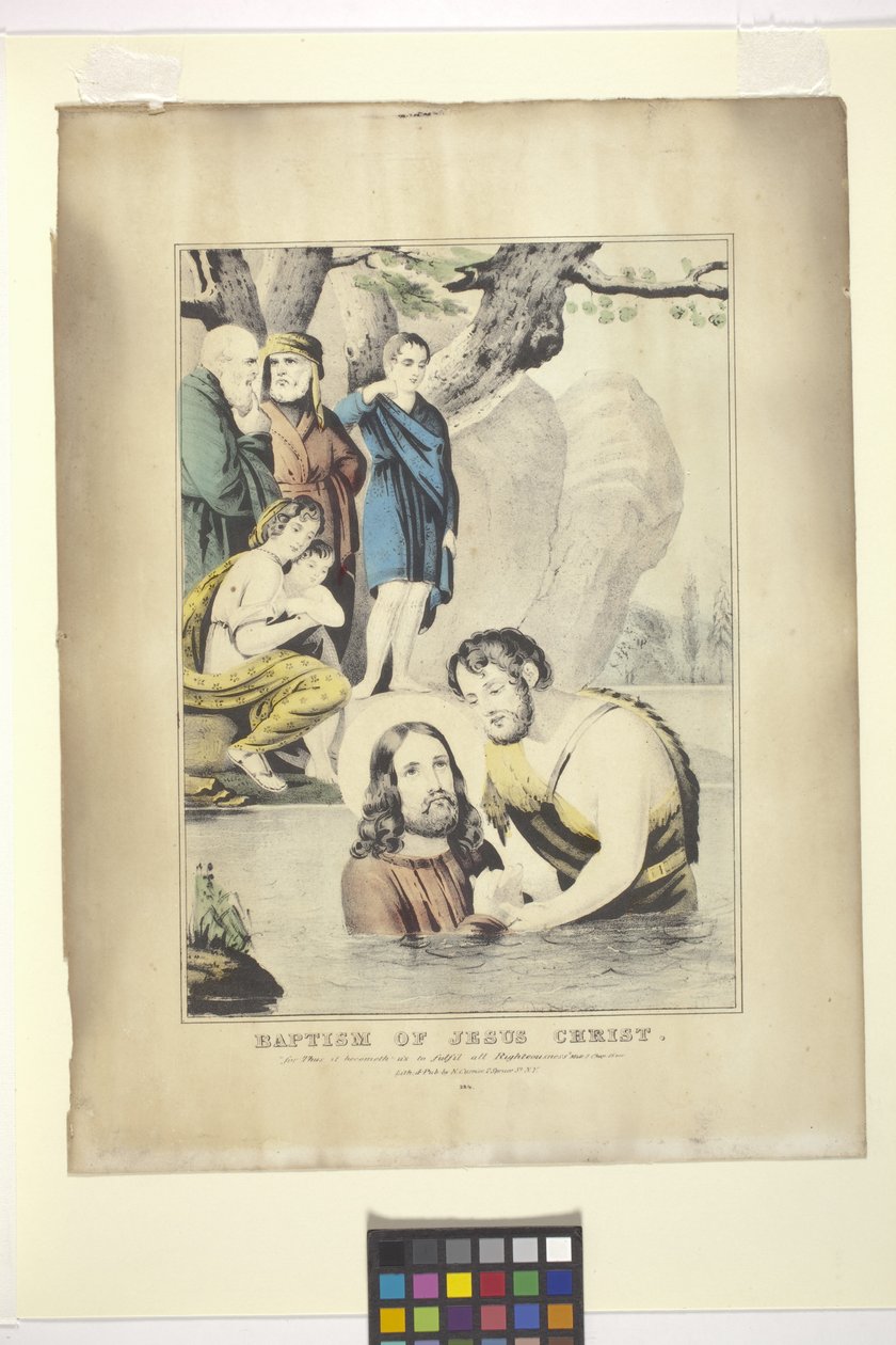 Křest Ježíše Krista (ručně kolorovaná litografie) od Nathaniel Currier