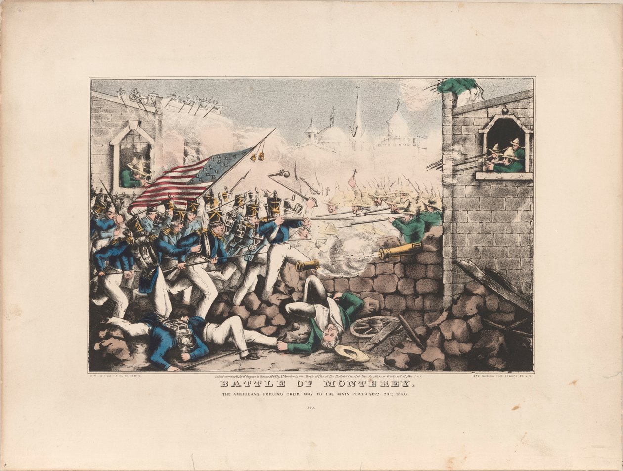 Bitva o Monterey / Američané si vynutili cestu na hlavní náměstí, 23. září 1846 od Nathaniel Currier