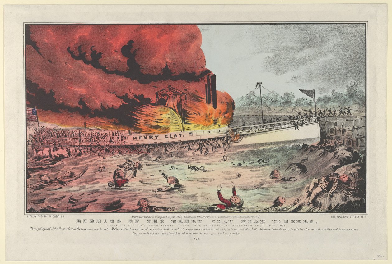 Pálení Henry Clay poblíž Yonkers – na její cestě z Albany do New Yorku ve středu..., 1852. od Nathaniel Currier