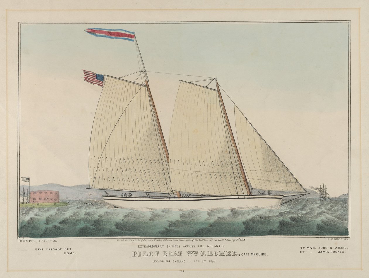 Mimořádný expres přes Atlantik - Pilotní člun William J. Romer, kapitán McGuire, ..., 1846. od Nathaniel Currier