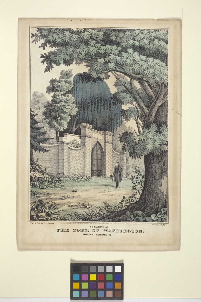 Lafayette At The Tomb Of Washington (ručně kolorovaná litografie) od Nathaniel Currier