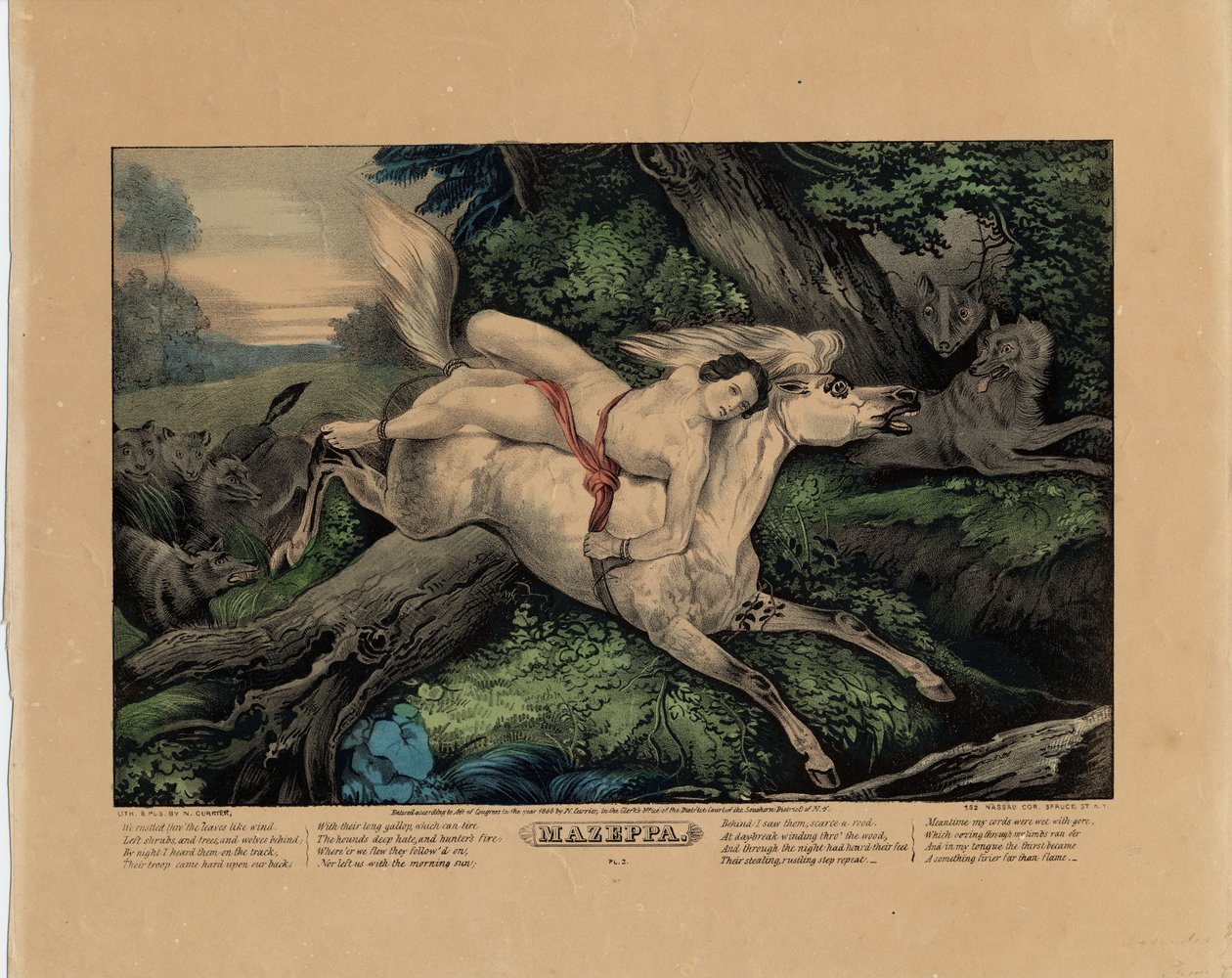 Mazeppa, 1846 (deska dva ze čtyř, viz také 331977, 331978 a 331980) od Nathaniel Currier