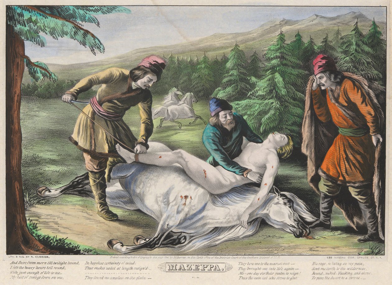 Mazeppa: Talíř 4 ze sady čtyř (4) talířů (zachráněný) od Nathaniel Currier