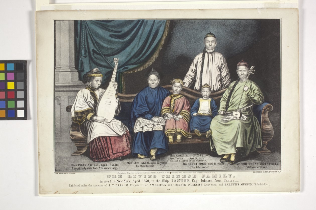 Živá čínská rodina (ručně kolorovaná litografie) od Nathaniel Currier