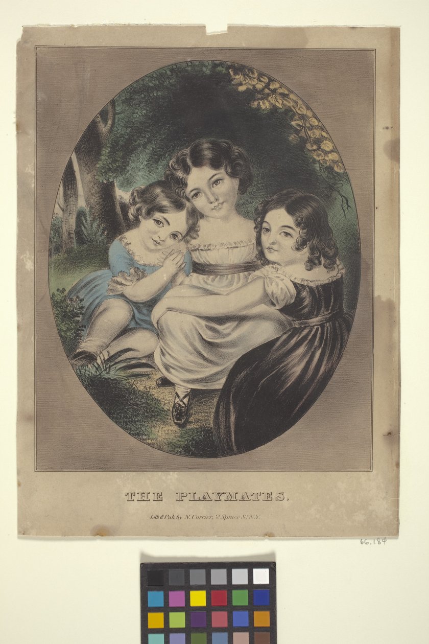 The Playmates (ručně kolorovaná litografie) od Nathaniel Currier