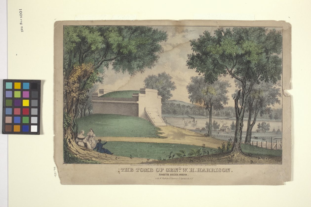 Hrob Genl. W. H. Harrison (ručně kolorovaná litografie) od Nathaniel Currier