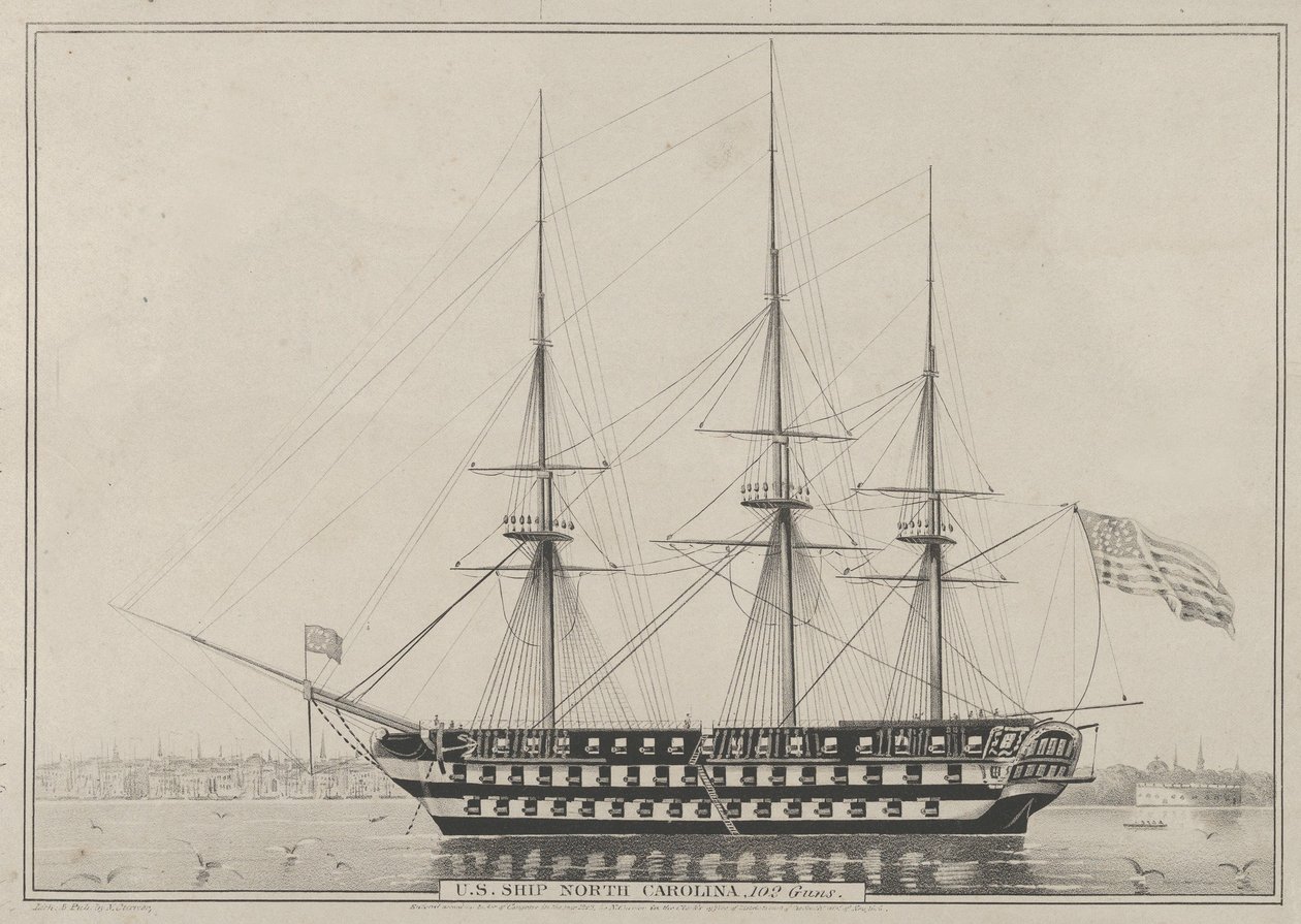 U. S. Ship North Carolina, 102 Guns, 1843., 1843. od Nathaniel Currier