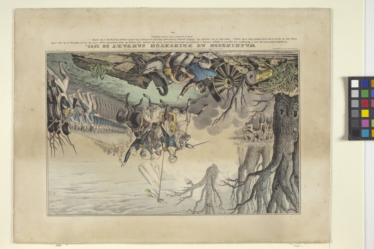 Washington At Princeton 30. ledna 1777 (ručně kolorovaná litografie) od Nathaniel Currier