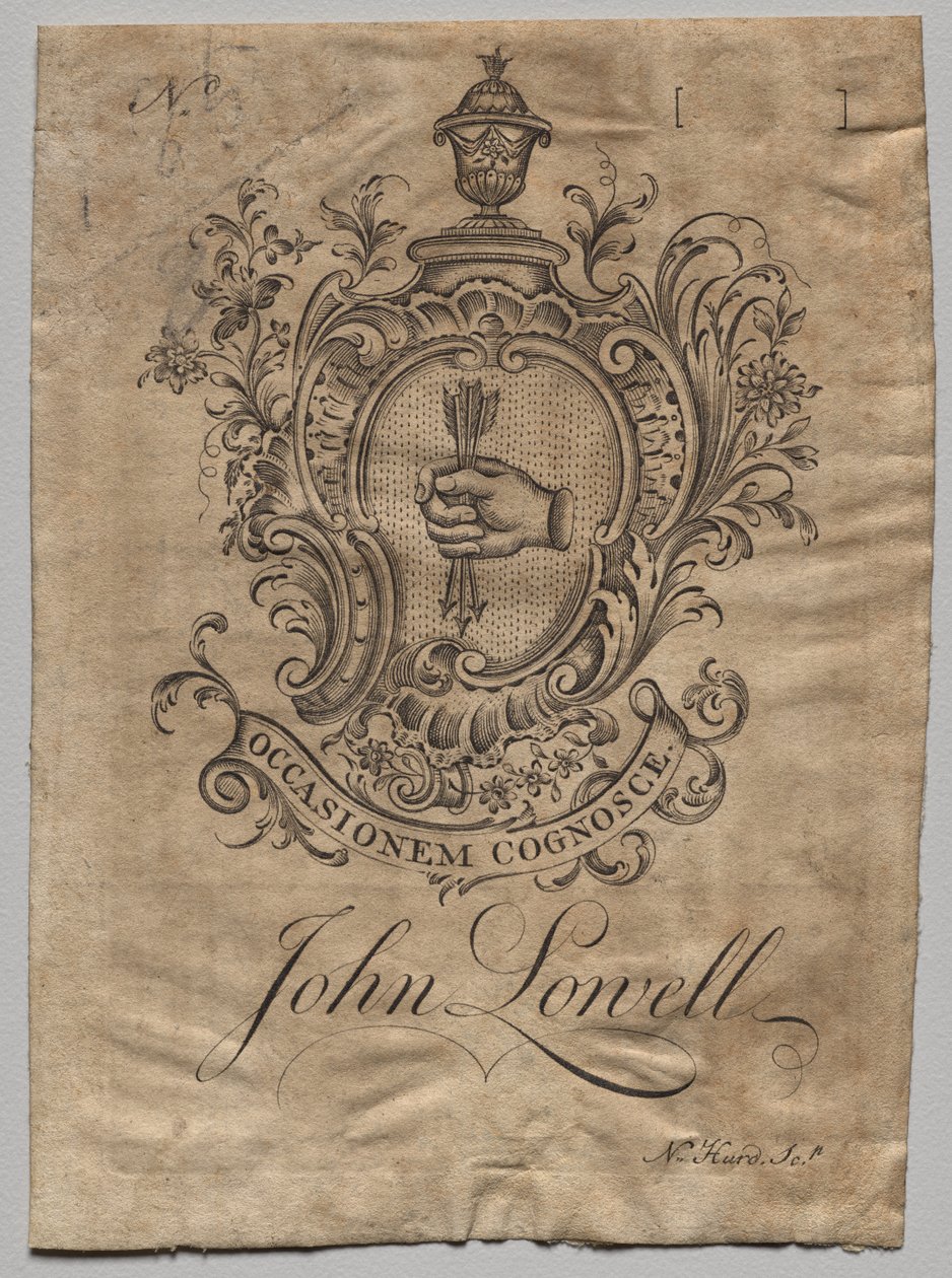 Knihovna: Erb s nápisem John Lowell od Nathaniel Hurd