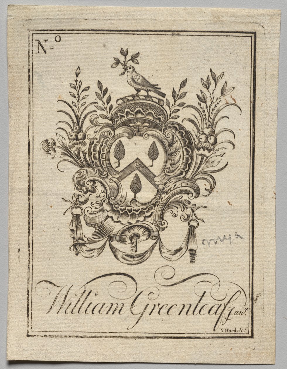 Knihovna: Erb s nápisem William Greenleaf Jun.r od Nathaniel Hurd