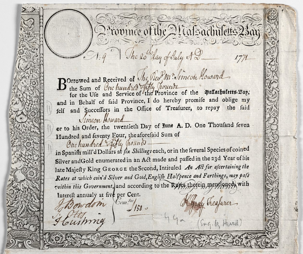 Certifikát o půjčce. od Nathaniel Hurd