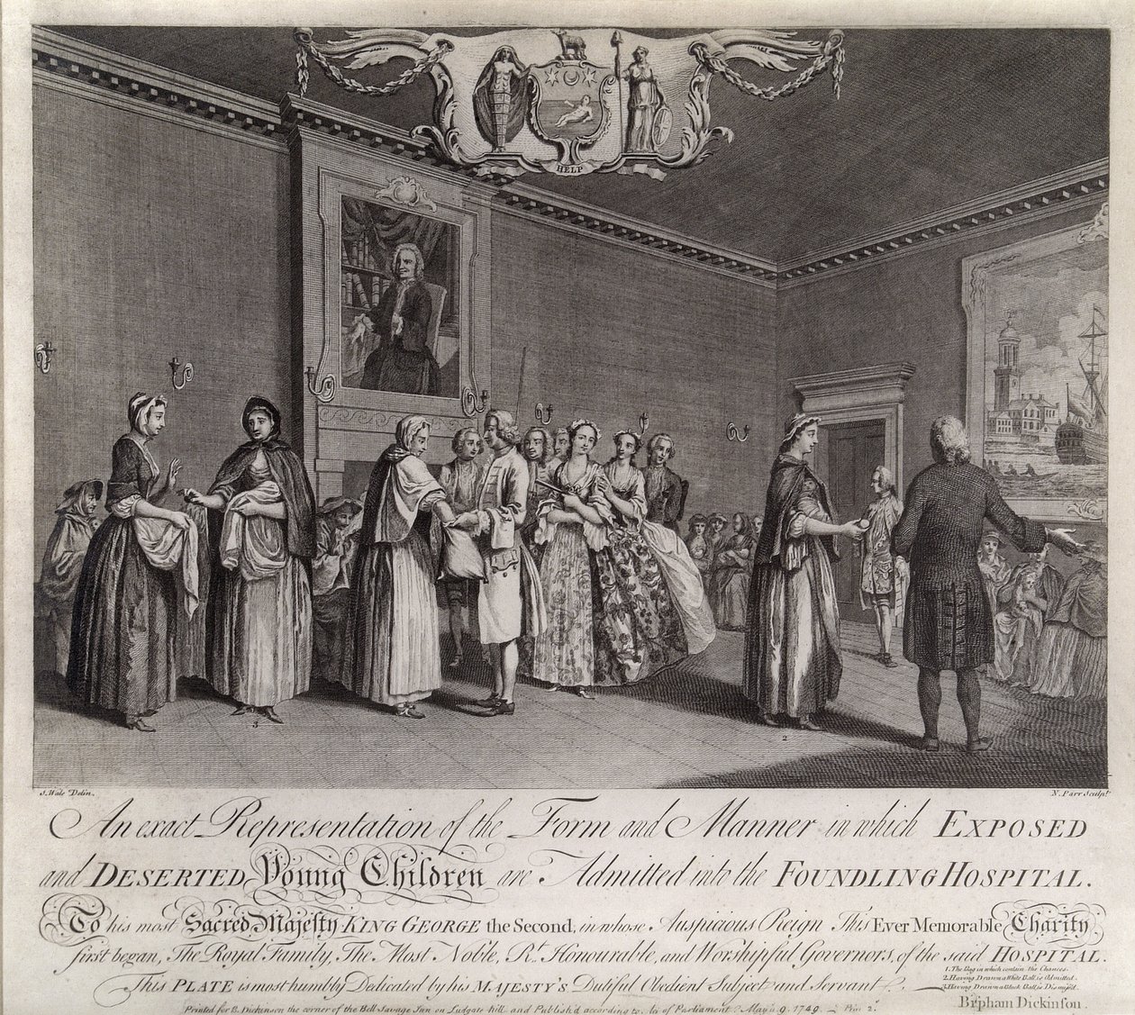 Přesné vyobrazení formy a způsobu, jakým jsou do nalezince přijímány opuštěné malé děti, 1749 od Nathaniel Parr