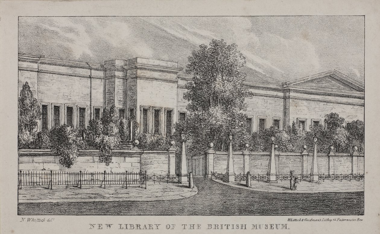 Pohled na novou knihovnu v Britském muzeu, cca 1830 (litho) od Nathaniel Whittock