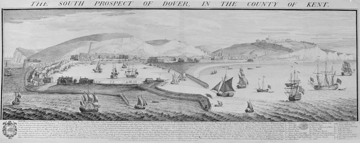 South Prospect of Dover v hrabství Kent od Nathaniel and Samuel  Buck