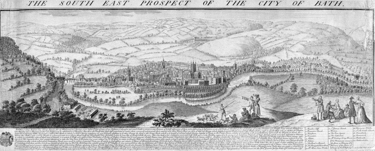Jihovýchodní prospekt města Bath, 1734 od Nathaniel and Samuel Buck