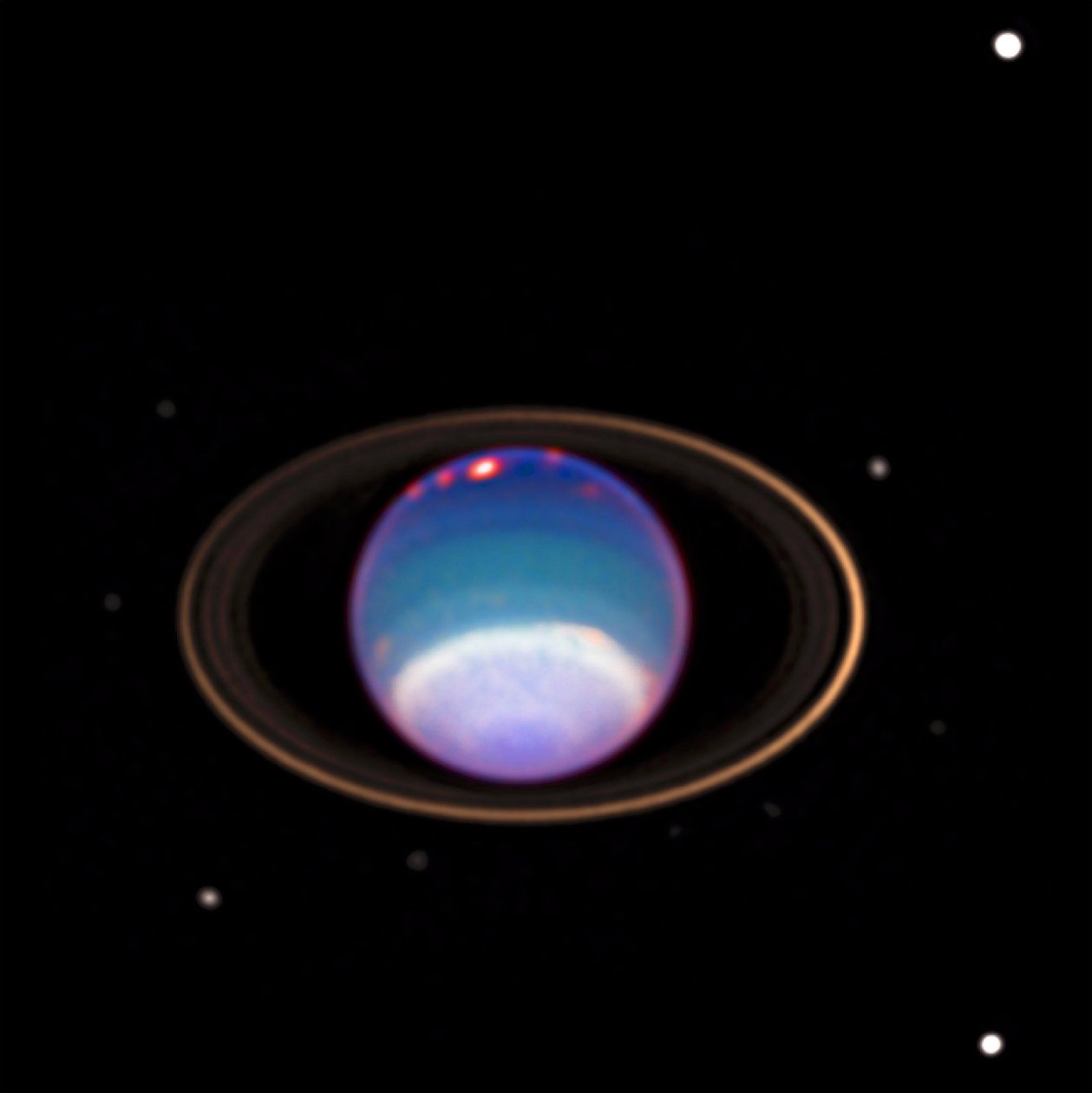 Snímek Uranu získaný Hubbleovým dalekohledem. První planeta objevená v moderní době, poprvé ji pozoroval William Herschel v roce 1781. Kredit NASA. Věda Astronomie Planetární vesmír od National Aeronautics and Space Administration National Aeronautics and Space Administration
