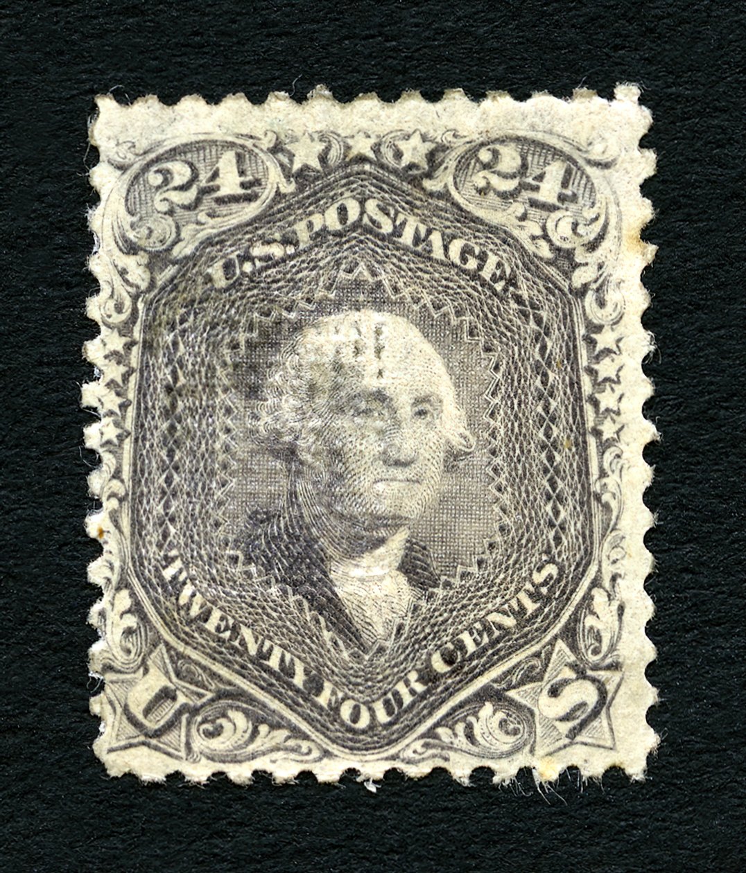 24c Washington F Grill singl, 1867. od National Bank Note Company