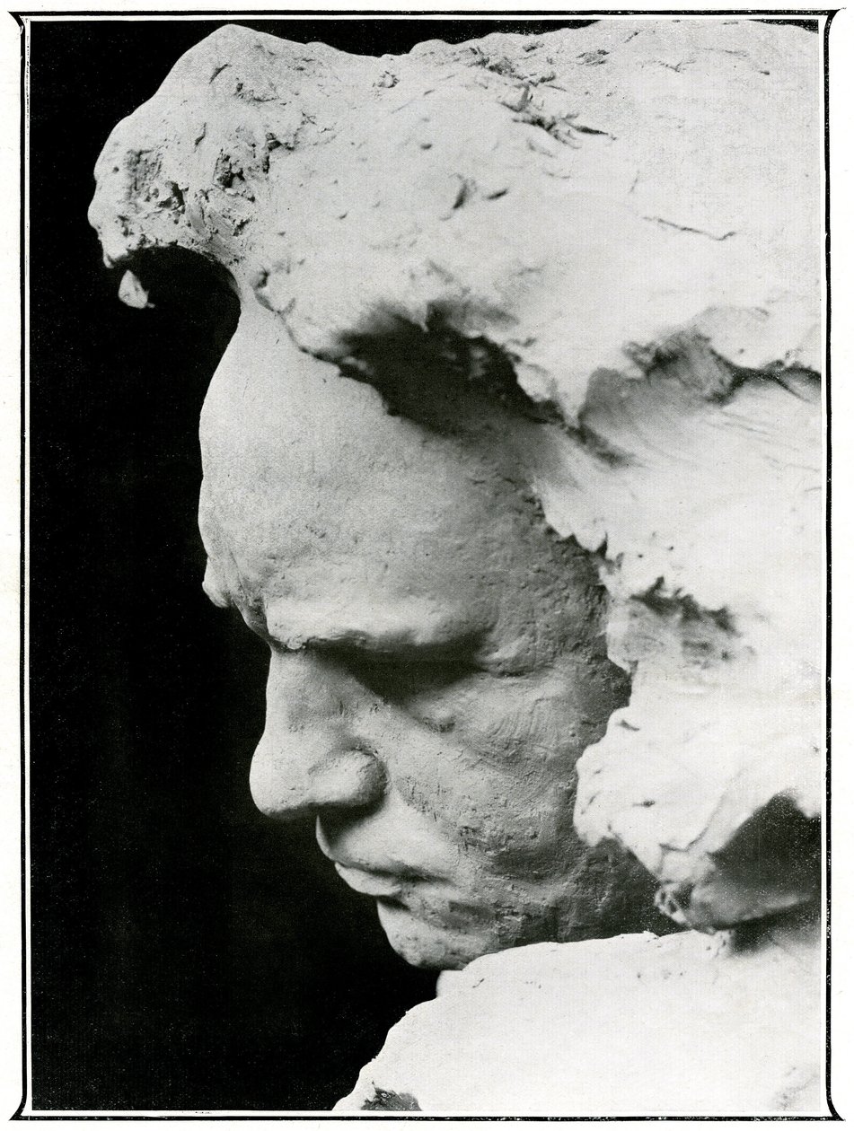Profil obličeje Ludwiga van Beethovena (1770-1827), detail bronzové busty od Naum Aronson