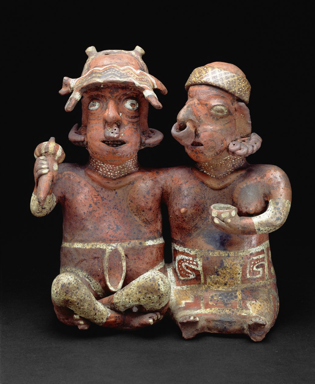 Sedící spojený pár, 200 př. n. l. – 300 n. l. (keramika a pigment) od Nayarit Nayarit