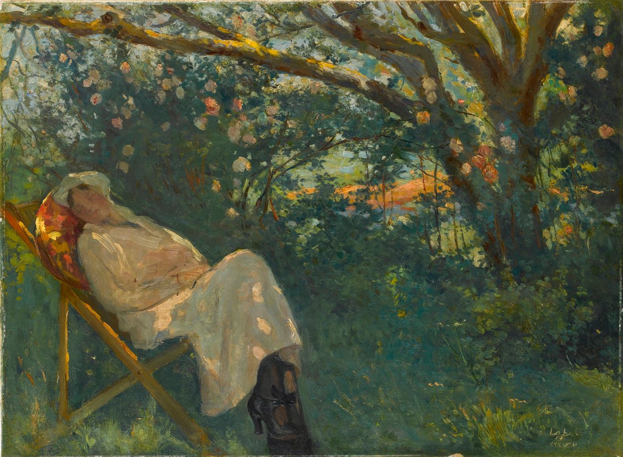 "Dáma v růžovém na lenošku" Obraz Nazmi Ziya Gueran (1881-1937) - 1904 - Olej na plátně Rozměr 54x73 cm Muzeum Sakip Sabanci, Istanbul od Nazmi Ziya Gueran