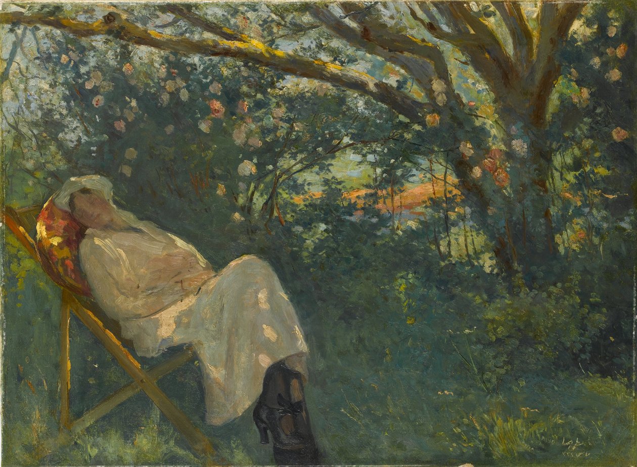 Lady in Pink on a Chaise Longue od Nazmi Ziya Güran