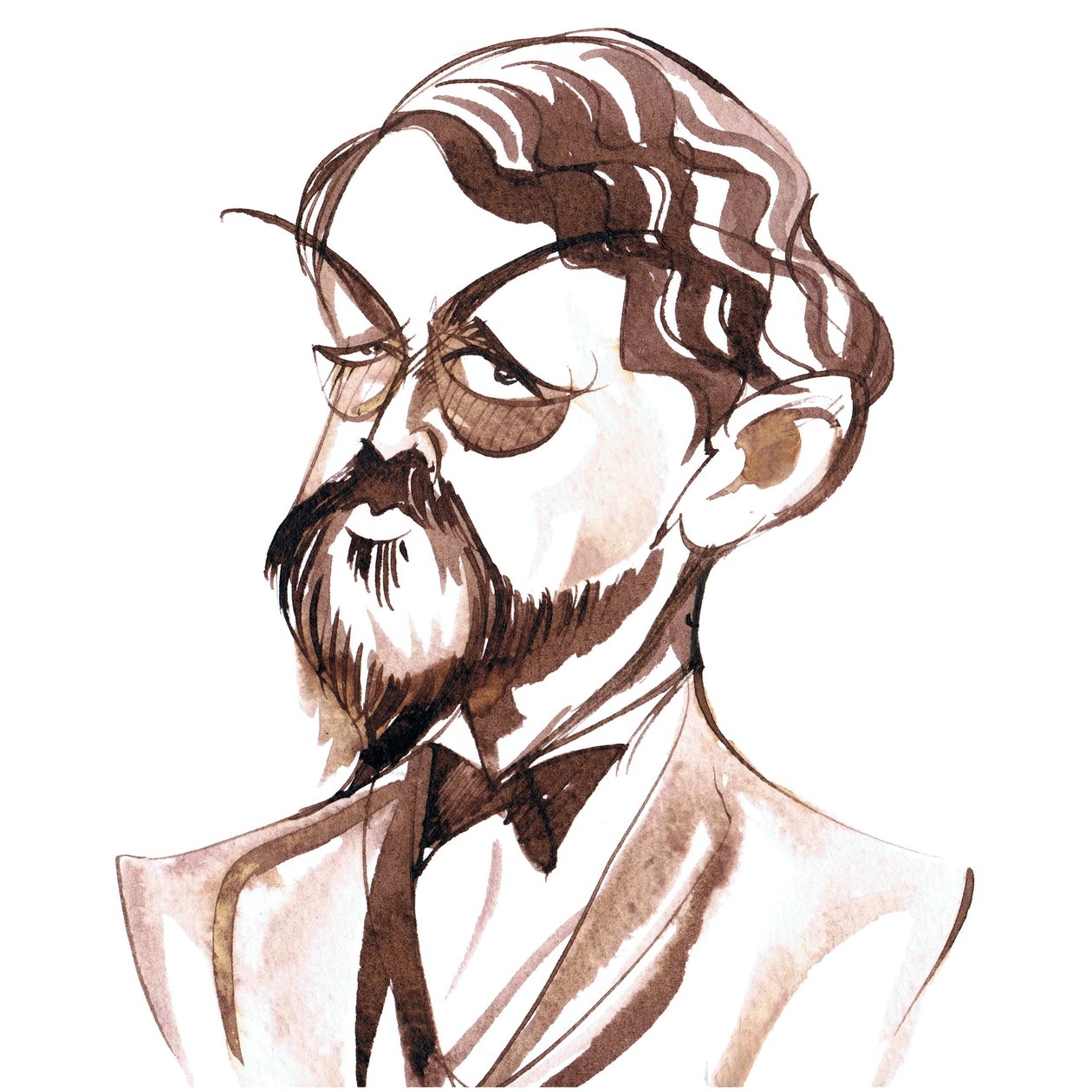 Achille-Claude Debussy , francouzský skladatel (1862-1918), inkoustová karikatura od Neale Osborne