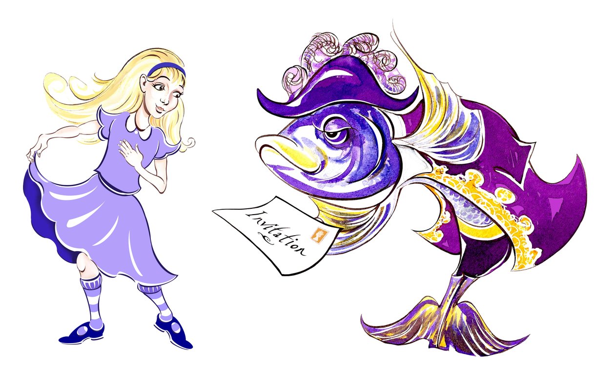 Alenka a rybí lokaj - ilustrace k Alenčiným dobrodružstvím v říši divů (1865), Lewis Carroll, 2005 od Neale Osborne