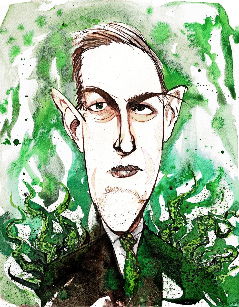 americký spisovatel hororů a sci-fi Howard Phillips Lovecraft (1890-1937); karikatura od Neale Osborne