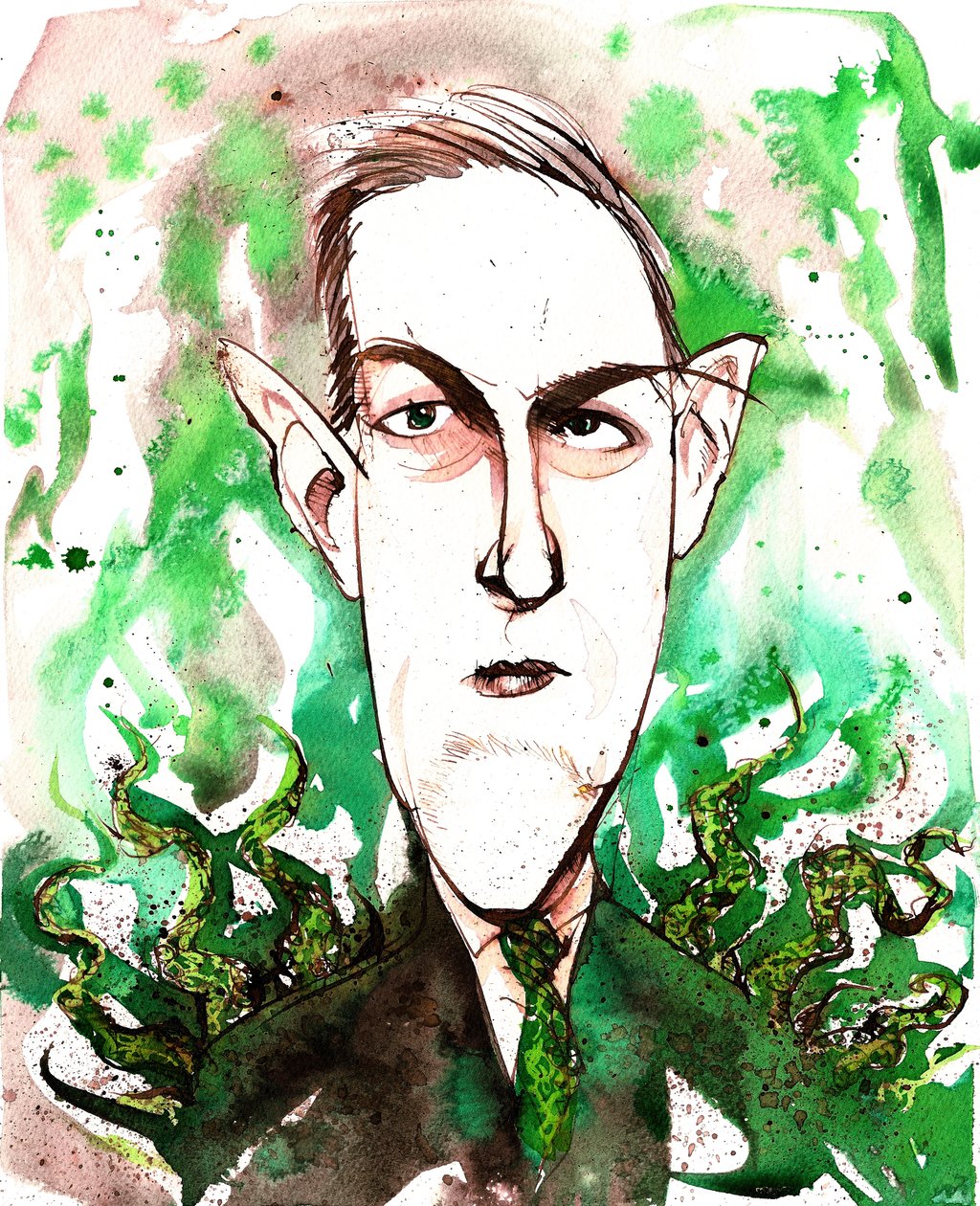 americký spisovatel hororů a sci-fi Howard Phillips Lovecraft (1890-1937); karikatura od Neale Osborne