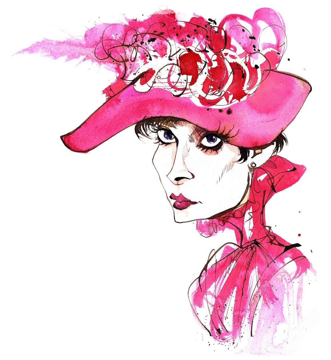 Herečka belgického původu Audrey Hepburn (1929-93), rozená Eda Van Heemstra; karikována jako Eliza Doolittle z My Fair Lady (film z roku 1964 režiséra George Cukora); karikatura od Neale Osborne